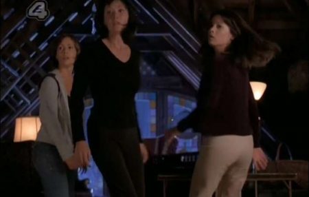 Figure 1: Still from Charmed ‘Something Wicca This Way Comes’ (Season 1, Episode 1). From left to right Phoebe (Alyssa Milano), Prue (Shannon Doherty), and Piper (Holly Marie Combs)