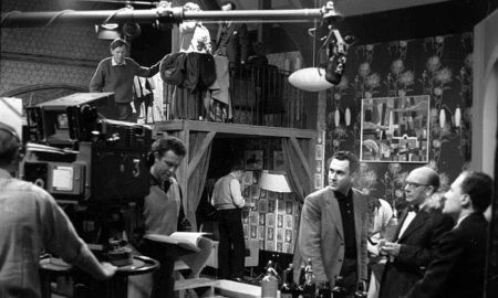 On the set of A Night Out, made by ABC for ITV in 1960. Pinter is third from the right.