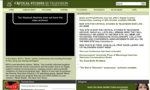 Year 2012 Screenshot of the Critical Studies in Television website ca. 2011